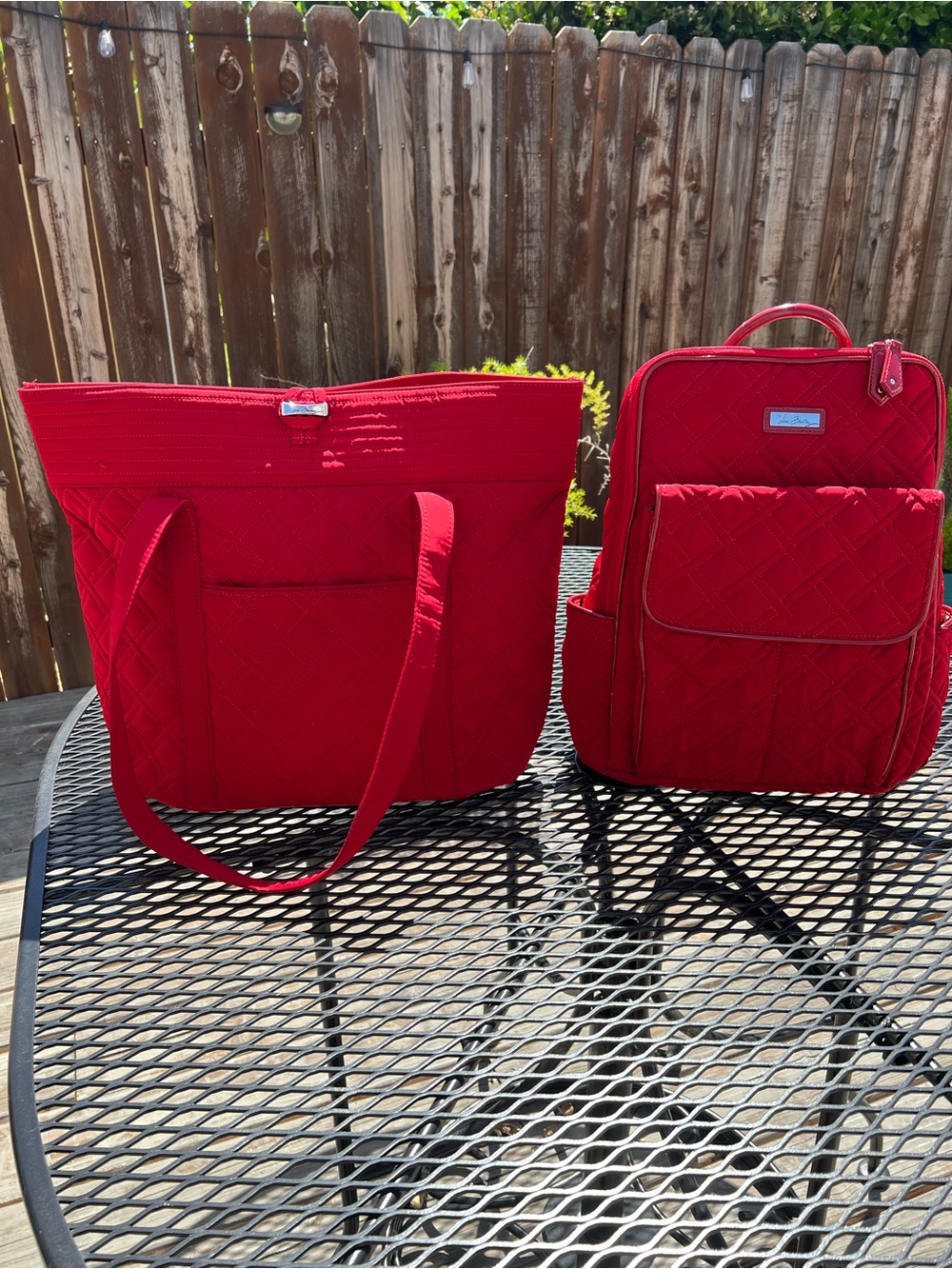 Vera Bradley Bright Red Quilted Tote and Matching Backpack